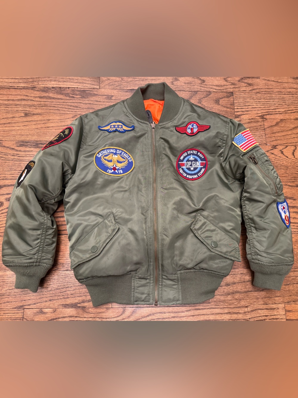 Alpha Industries MA-1 Flight Bomber Jacket Top Gun Patches Youth Size 8